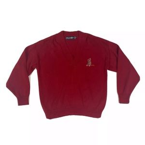 Vintage Scottish Isle Bernette Men’s Sweater XL Made in USA Red Golf 80’s V-Neck